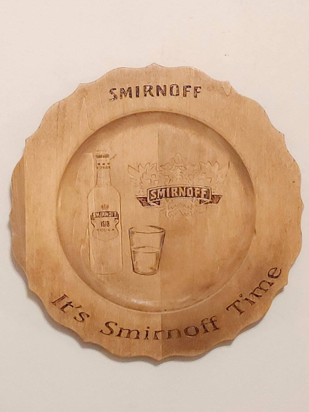 It's Smirnoff Time Bar Art Wooden Plate Wall Hanging Etched Wood Vodka